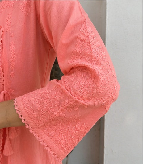 Tehzeeb Thread | Hand-Embroidered Cotton Angarakha Kurta
