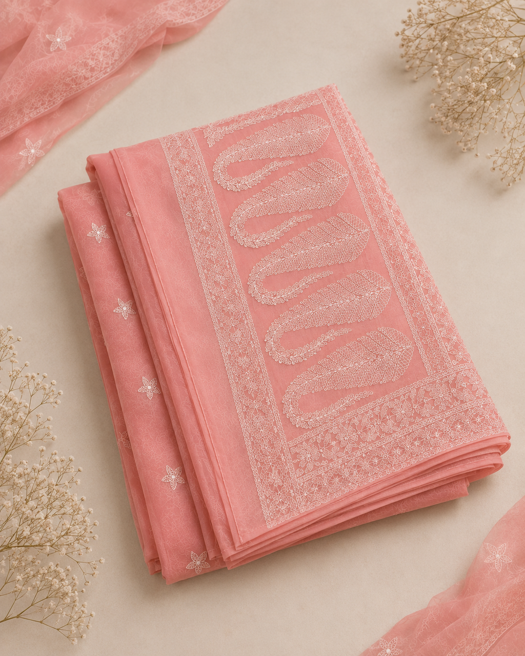Sanskari Edit | Hand Embroidery Half Jaal Chikankari Georgette Saree