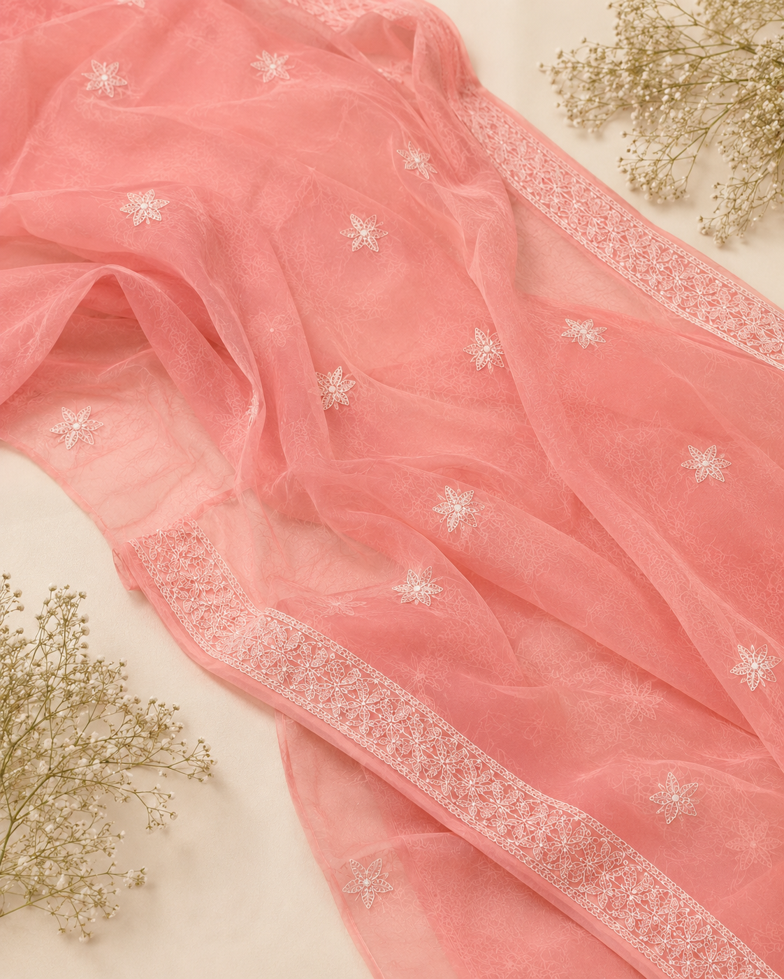 Sanskari Edit | Hand Embroidery Half Jaal Chikankari Georgette Saree