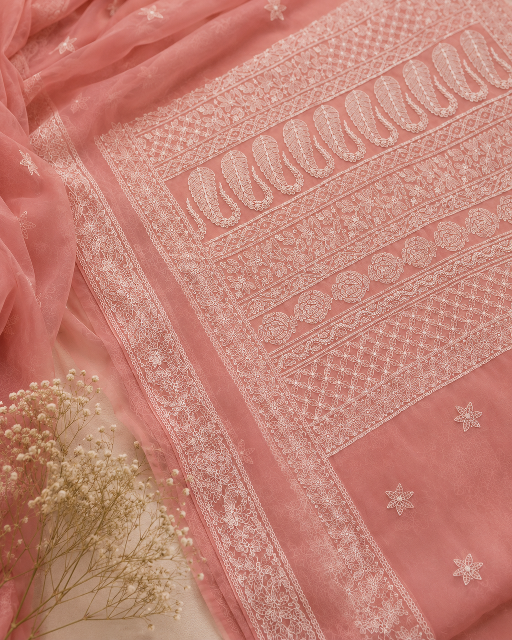 Sanskari Edit | Hand Embroidery Half Jaal Chikankari Georgette Saree