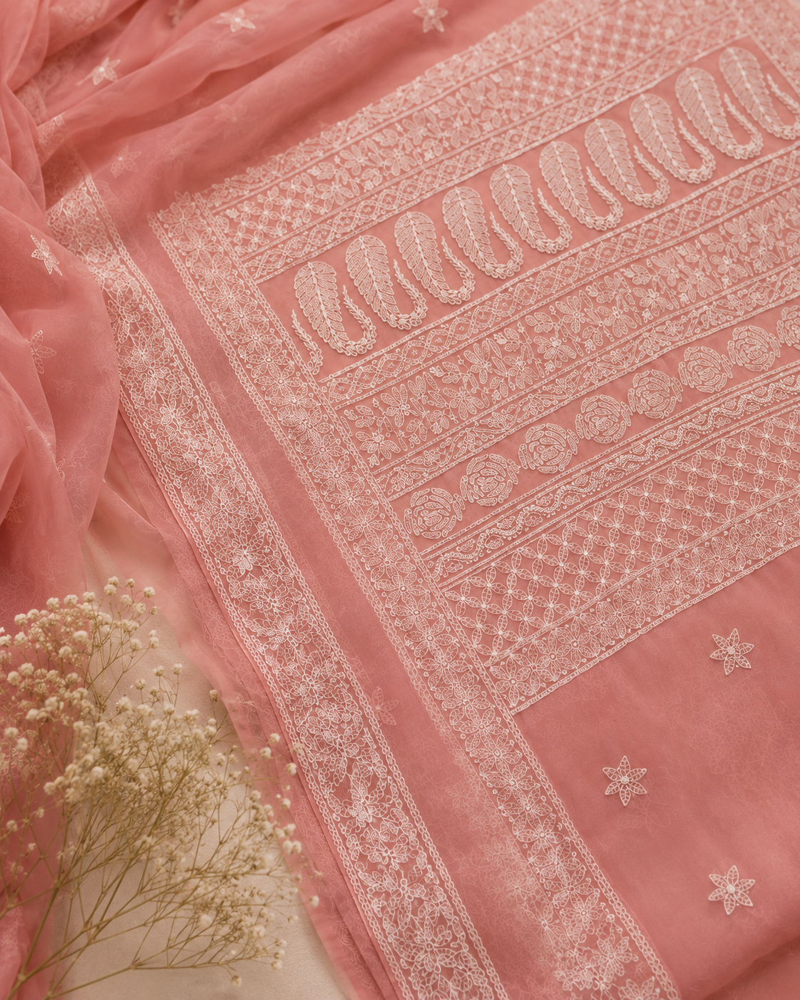 Sanskari Edit | Hand Embroidery Half Jaal Chikankari Georgette Saree