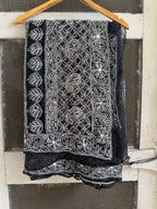 Sanskari Edit | Hand Embroidery Half Jaal Chikankari Georgette Saree