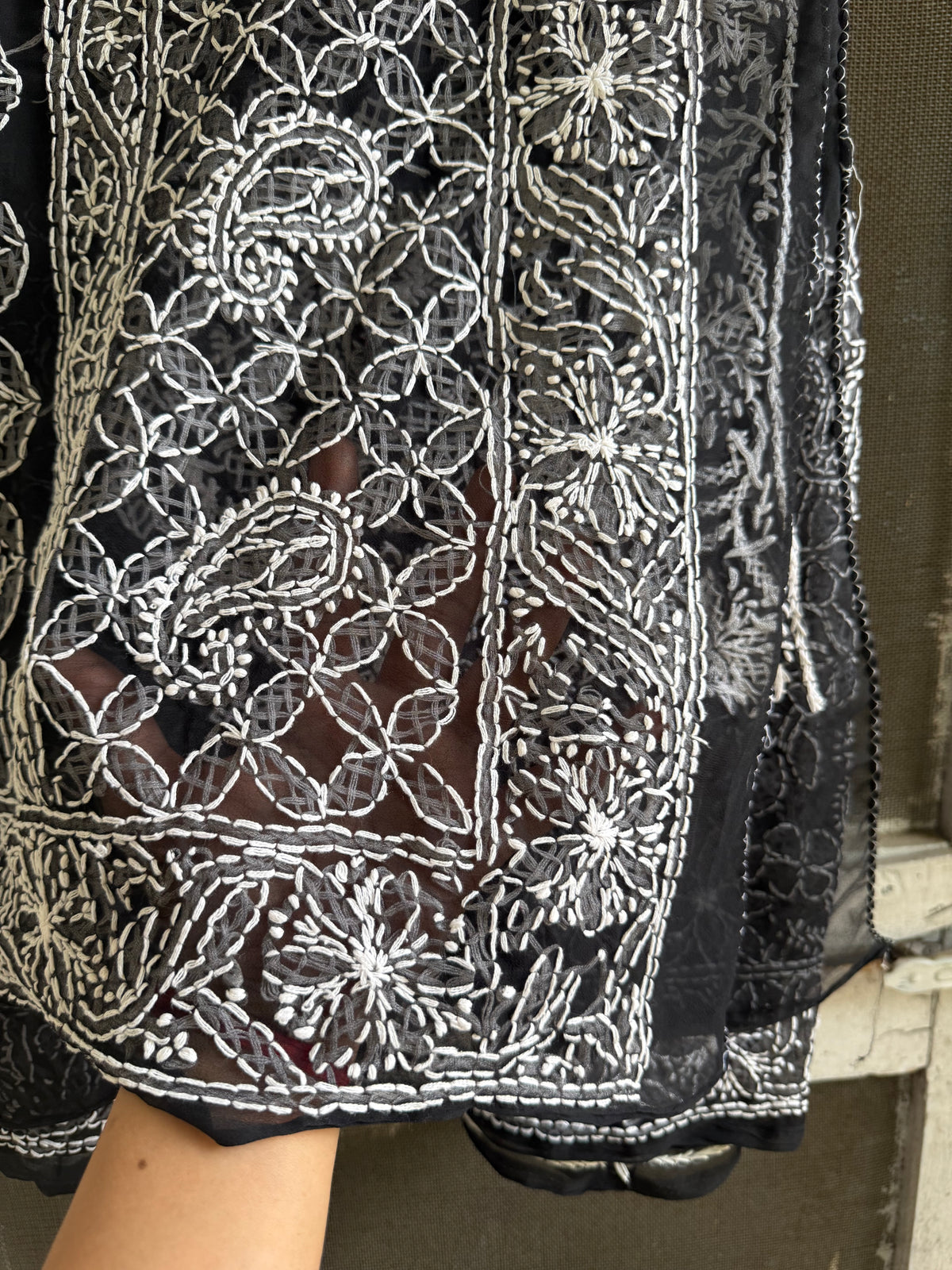 Sanskari Edit | Hand Embroidery Half Jaal Chikankari Georgette Saree