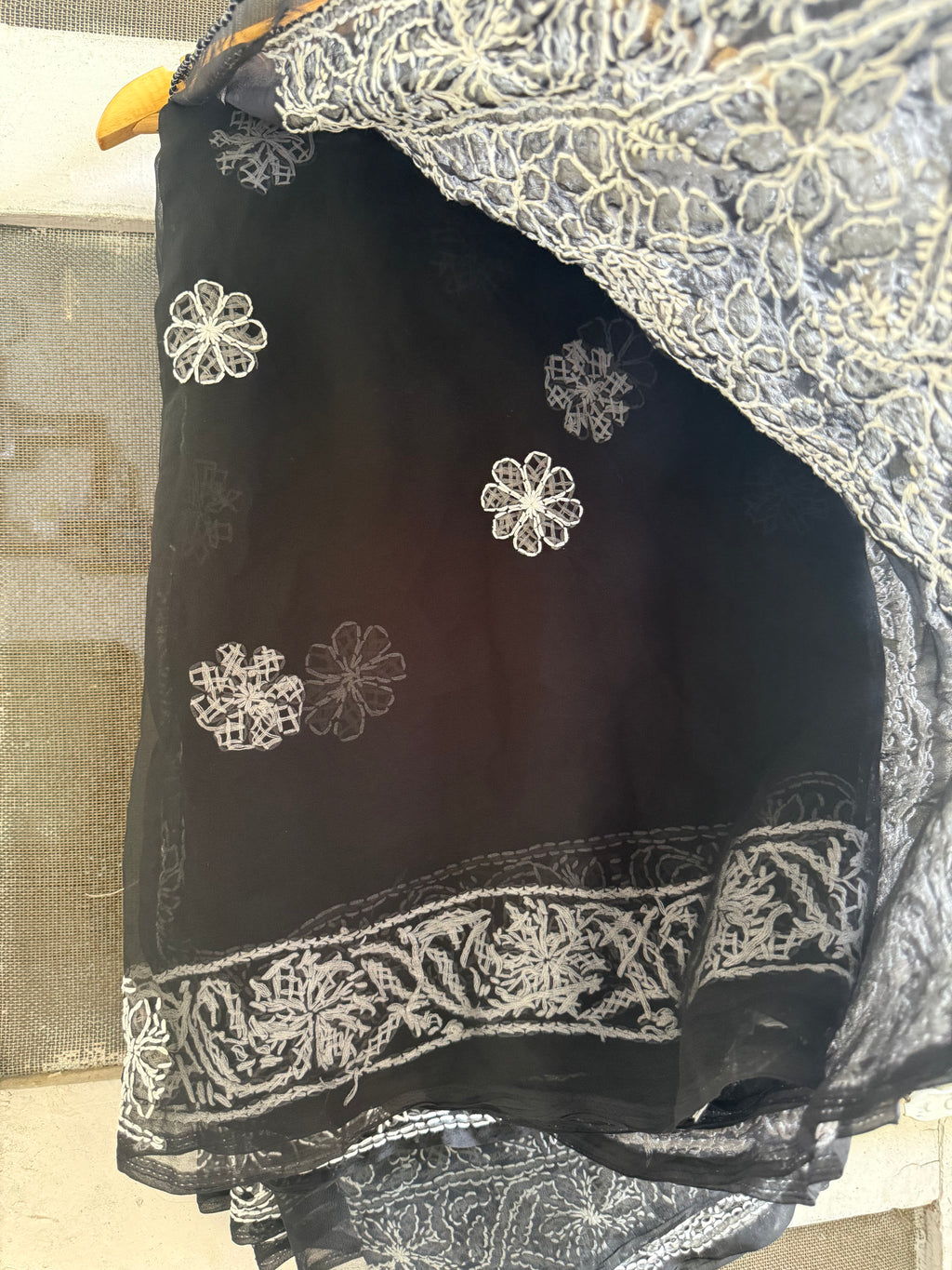 Sanskari Edit | Hand Embroidery Half Jaal Chikankari Georgette Saree