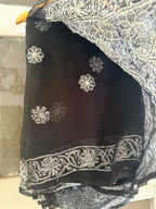 Sanskari Edit | Hand Embroidery Half Jaal Chikankari Georgette Saree