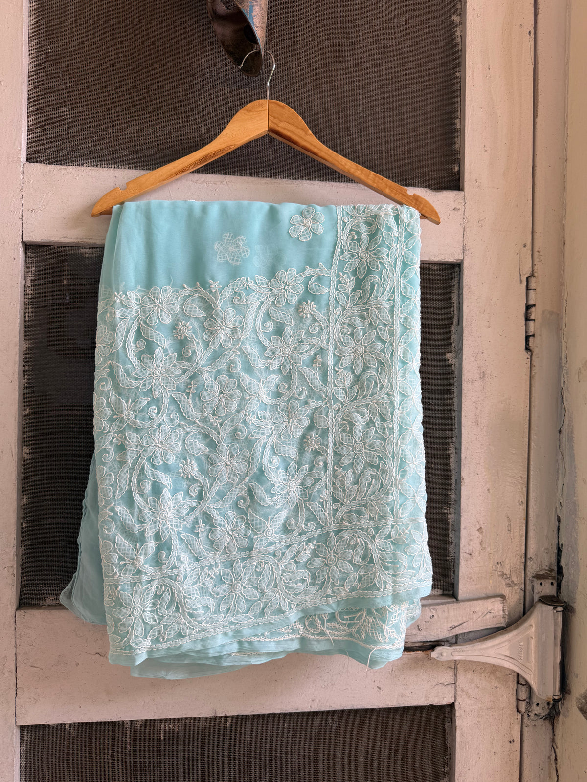 Sanskari Edit | Hand Embroidery Half Jaal Chikankari Georgette Saree