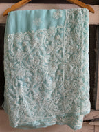 Sanskari Edit | Hand Embroidery Half Jaal Chikankari Georgette Saree