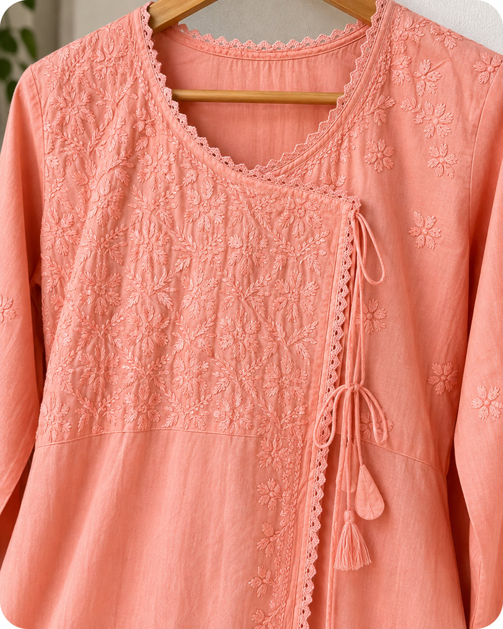 Tehzeeb Thread | Hand-Embroidered Cotton Angarakha Kurta