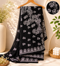Midnight Bloom Embroidered Black Saree