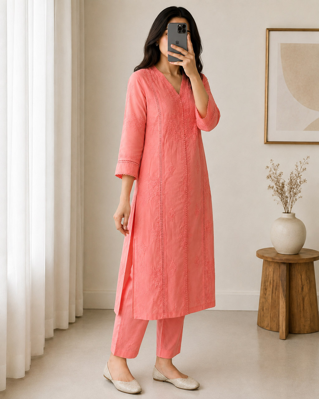 Saadgi | Hand-Embroidered Muslin Kurta