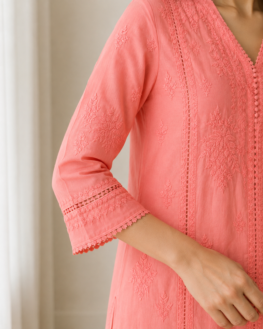 Saadgi | Hand-Embroidered Muslin Kurta