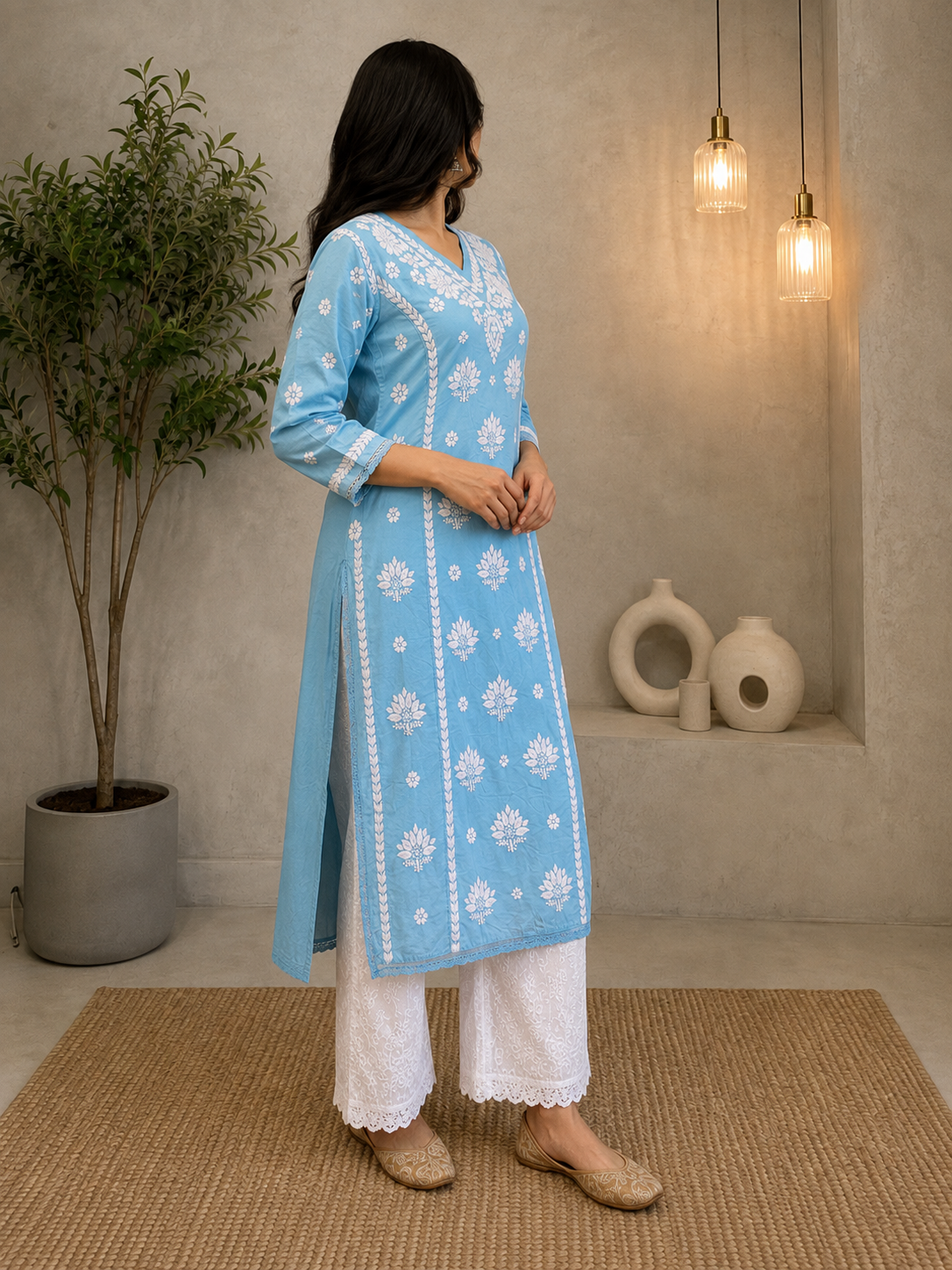 Shaam Edit | Hand-Embroidered Chanderi Kurta