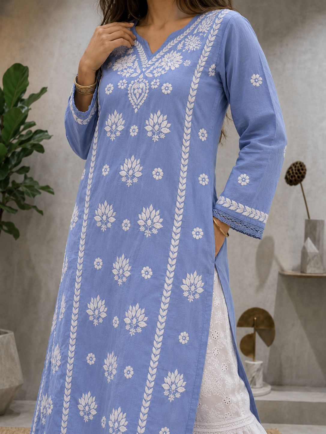 Shaam Edit | Hand-Embroidered Chanderi Kurta