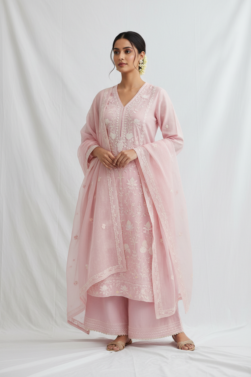 Pastel MulMul cotton kurta set front view