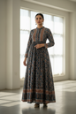Ajrakh block print cotton long kurta front view