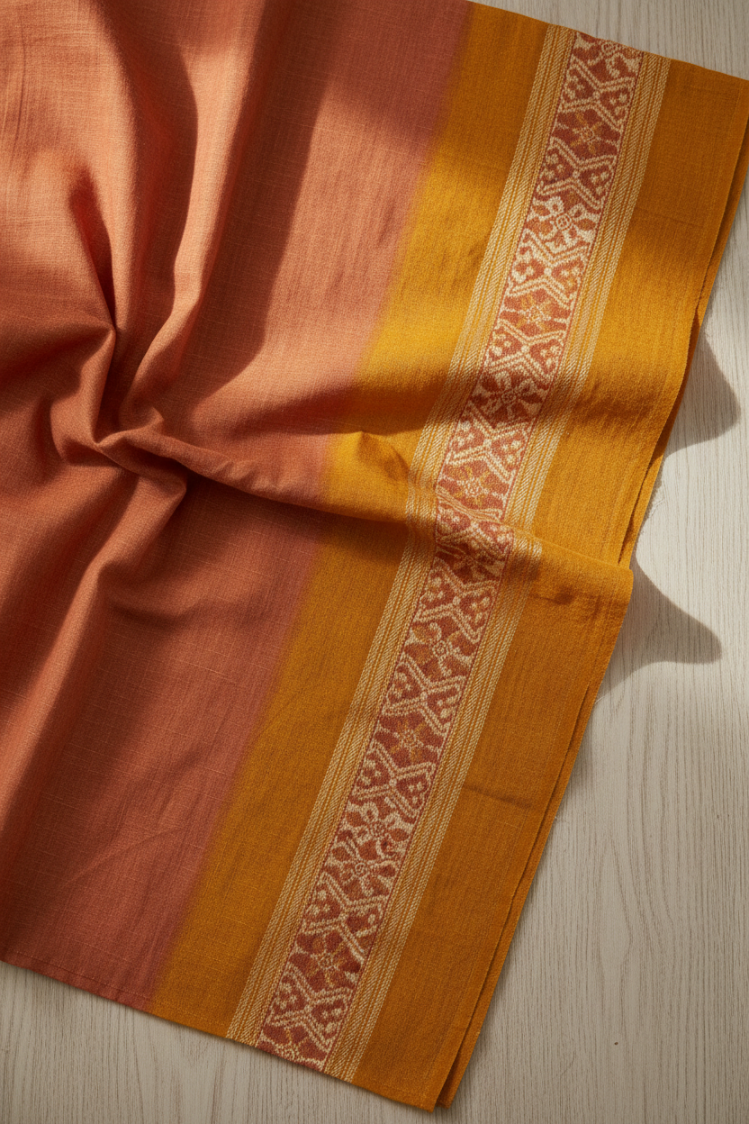 Close-up of handwoven cotton saree fabric and border
