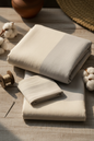 Muslin cotton unstitched fabric set flat lay in ivory